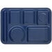 A dark blue rectangular tray with six compartments.