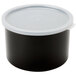 A black plastic Cambro crock with a white lid.