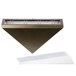 A metal triangular wall sconce with white paper inside.
