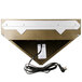 A Curtron gold metal triangle with a power cord.