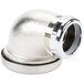 A stainless steel T&S overflow head with a chrome finish on a silver pipe.