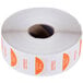 A roll of white Noble Products Saturday food labeling stickers with orange and white text.