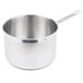 A Vollrath stainless steel saucepan with a handle and cover.