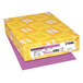 A yellow and purple label for Astrobrights Outrageous Orchid Color Paper with a white number 2.