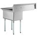 A Regency stainless steel one compartment sink with a left drainboard and galvanized steel legs.