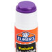 An Elmer's glue stick with white and orange packaging and a purple cap.