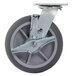 A grey swivel plate caster for a cart with wheels and a metal plate.