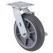 A grey Cambro swivel plate caster with a black wheel and metal bracket.