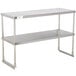 A Regency stainless steel table mounted double deck overshelf above a table with two shelves.