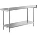 A Regency stainless steel work table with undershelf and backsplash.