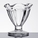A clear glass Libbey tulip sundae cup with a small base.