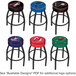 A black Holland Bar Stool with a red seat and white NHL logo on a table in a bar.