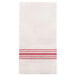 A white dishtowel with red stripes.