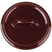 A brown Bon Chef porcelain lid with a handle.