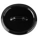 A matte black porcelain oval lid with a black handle.