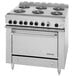 A silver Garland heavy-duty electric range with six open burners.