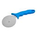 A GI Metal stainless steel pizza cutter with a blue plastic handle.