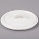 A white oval Bon Chef porcelain lid with a handle.