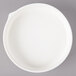A white Bon Chef porcelain soup bowl with stacked lines on a white background.