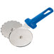 A GI Metal stainless steel pizza cutter with blue polymer handle and double metal wheels.