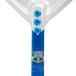A white and blue GI Metal square perforated pizza peel with a blue and white logo.