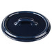 A cobalt blue porcelain oval lid with a handle.