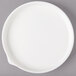 A Bon Chef white porcelain bread and butter plate with stacked line details and a handle.