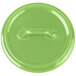 A green Bon Chef porcelain lid with a handle.