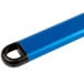 An anodized aluminum pizza peel with a blue and black handle.