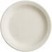 An Acopa ivory stoneware plate with a plain edge on a white surface.