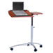 A Safco medium cherry laptop stand on wheels.
