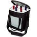 A black and white Franmara wine tote with six bottles inside.