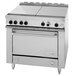 A large stainless steel Garland heavy-duty electric range with a storage base.