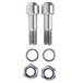 A silver Avantco mixer bowl bolt and nut set. Two stainless steel nuts and bolts.