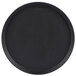 A black Cambro non-skid serving tray with a round rim.
