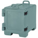 A slate blue Cambro insulated front loading tray and food pan carrier with black handles.