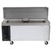 A Cooking Performance Group gas charbroiler with a refrigerated chef base below it.
