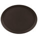 A black oval non-skid tray with a circular rim.