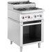 A Cooking Performance Group stainless steel gas range with two high output burners on a storage base.