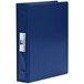 A blue Charles Leonard Varicap6 expandable binder with a white label on it.