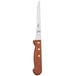 A Mercer Culinary Praxis® Stiff Boning Knife with a rosewood handle.