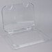 A Carlisle clear polycarbonate hinged lid for a plastic food pan.