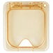 A Carlisle amber plastic food pan lid with a hinge and one notch.