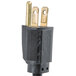A black and gold electrical plug on a white background.