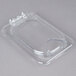A Carlisle clear polycarbonate lid with a clip.