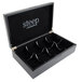 A black Steep by Bigelow tea chest with 8 compartments.