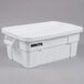 A white Rubbermaid Brute tote with a lid.