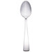A close up of a Walco Freya stainless steel teaspoon with a silver handle on a white background.