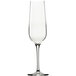 A clear Stolzle wine flute with a stem.
