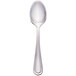 A silver Walco 18/10 stainless steel demitasse spoon.